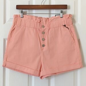 CP Jeans Retro High Waisted Wide Cuffed Leg Soft Paperbag Shorts Peach Pink 13